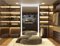 Icon of a luxurious walk-in closet with a classy light-framed mirror at the center. 