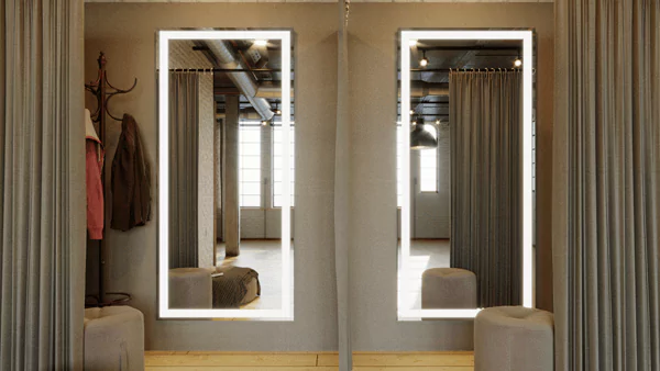 A thumbnail of two full-length lighted mirrors for a functional fitting room in a bedroom.